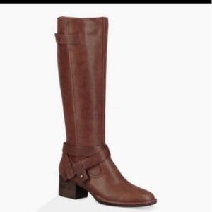 UGG‎ Bandara Tall Leather Boots Brown Heeled Knee High Zip Up Womens Size 10